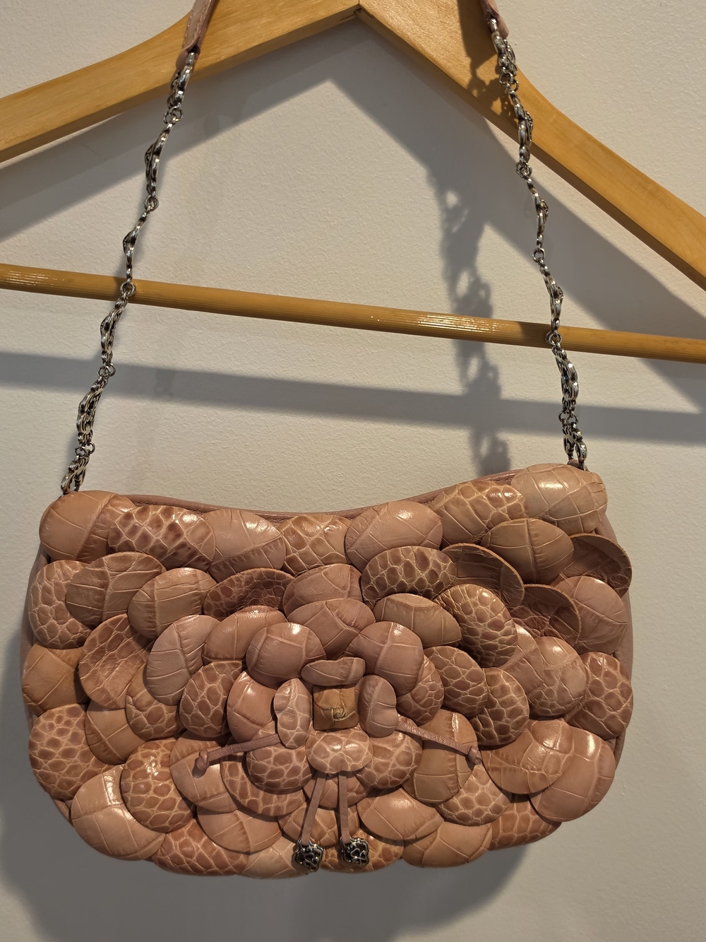 Brighton Pink Leather Petal Croc-Embossed Shoulder Bag